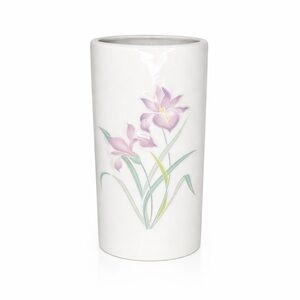White Ceramic Vase with Pink Floral Motif
